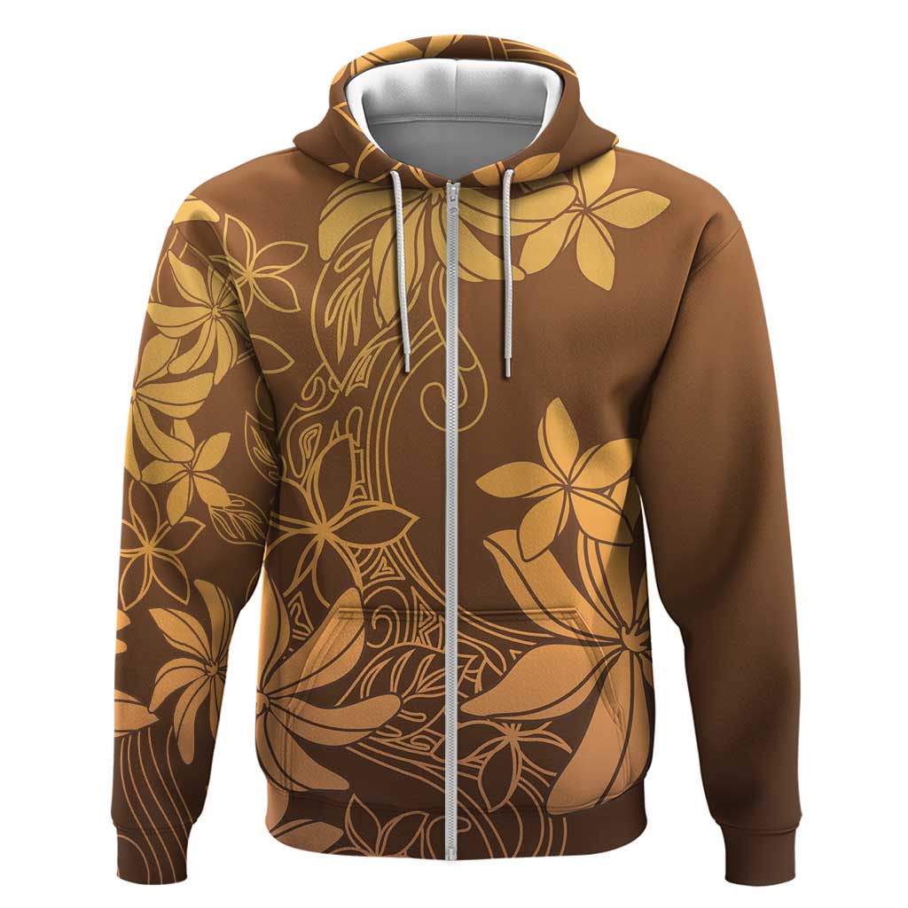 Tiare Tahiti Zip Hoodie Brown Polynesia Motifs - Polynesian Pride