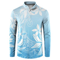 Tiare Tahiti Button Sweatshirt Blue Polynesia Motifs - Polynesian Pride