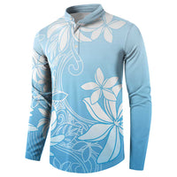 Tiare Tahiti Button Sweatshirt Blue Polynesia Motifs - Polynesian Pride