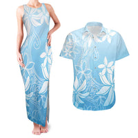 Tiare Tahiti Couples Matching Tank Maxi Dress and Hawaiian Shirt Blue Polynesia Motifs - Polynesian Pride