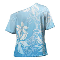 Tiare Tahiti Cross Shoulder Shirt Blue Polynesia Motifs - Polynesian Pride