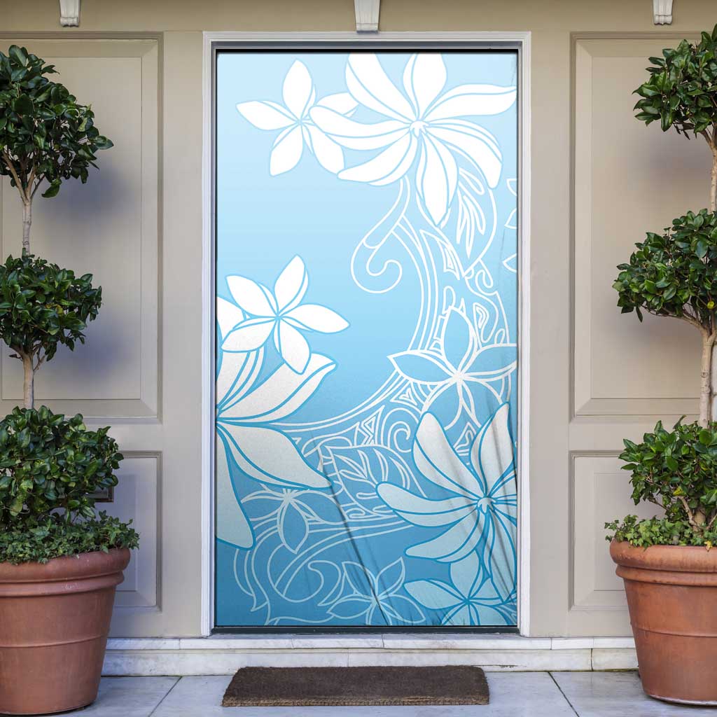 Tiare Tahiti Door Cover Blue Polynesia Motifs - Polynesian Pride