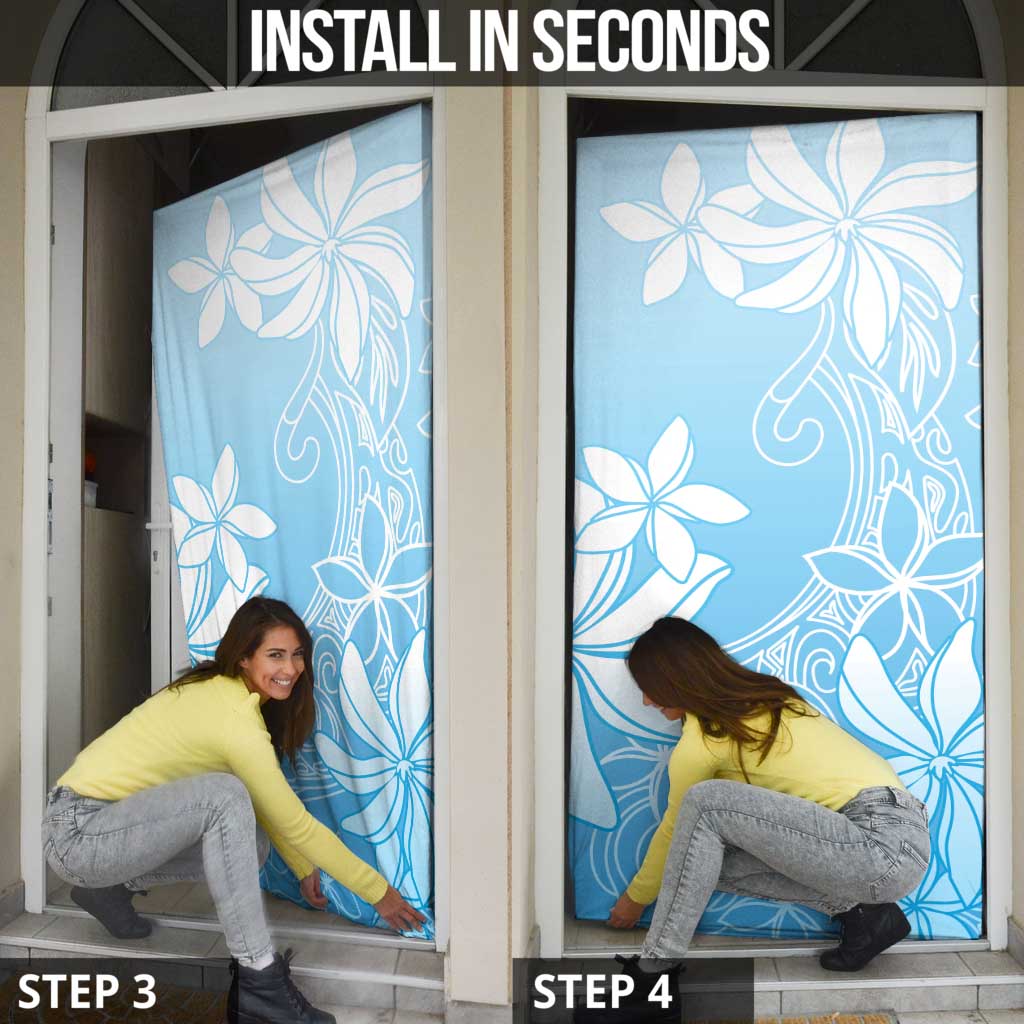 Tiare Tahiti Door Cover Blue Polynesia Motifs - Polynesian Pride