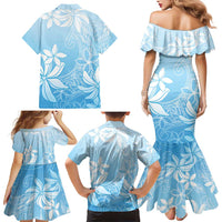Tiare Tahiti Family Matching Mermaid Dress and Hawaiian Shirt Blue Polynesia Motifs - Polynesian Pride