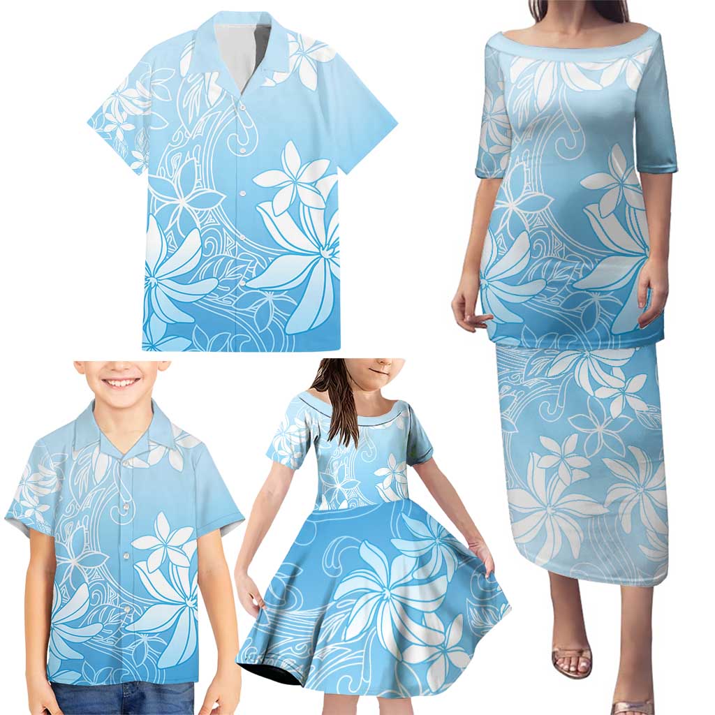 Tiare Tahiti Family Matching Puletasi and Hawaiian Shirt Blue Polynesia Motifs - Polynesian Pride