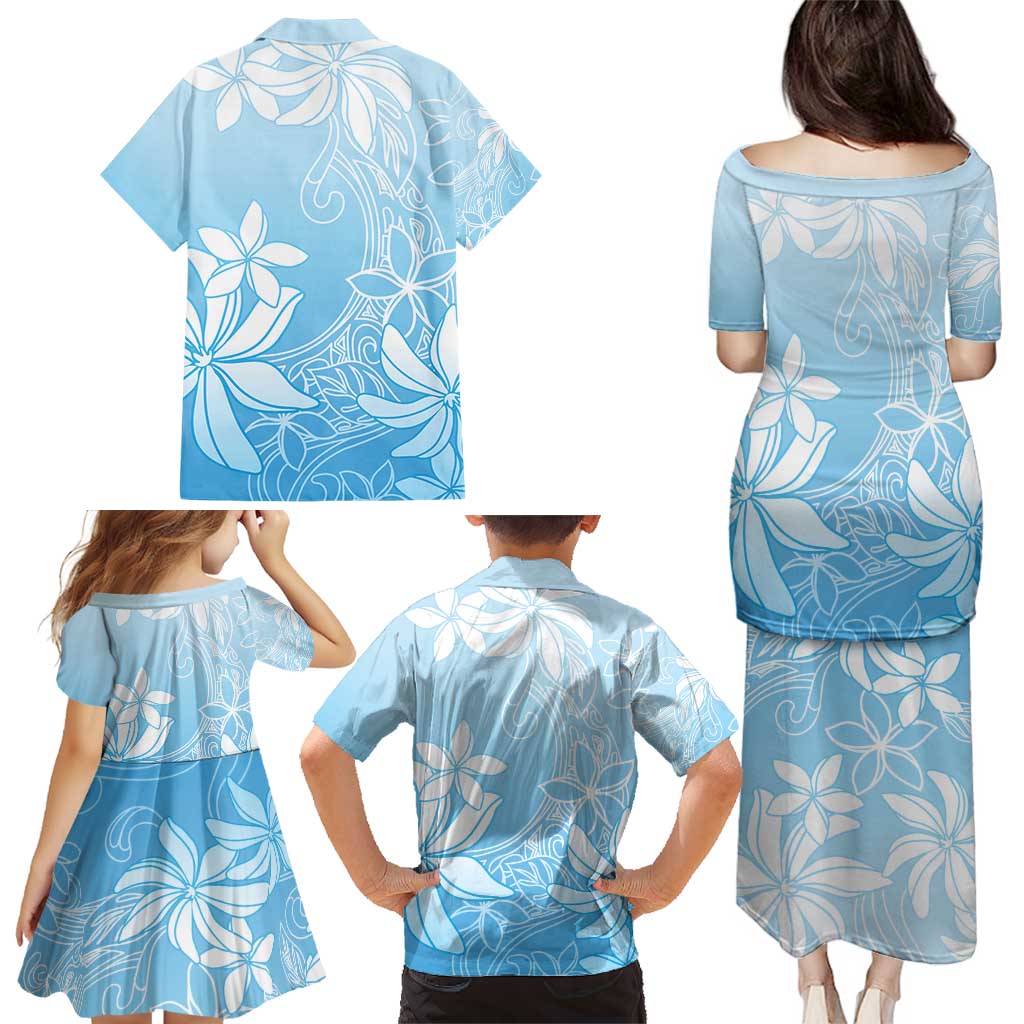 Tiare Tahiti Family Matching Puletasi and Hawaiian Shirt Blue Polynesia Motifs - Polynesian Pride