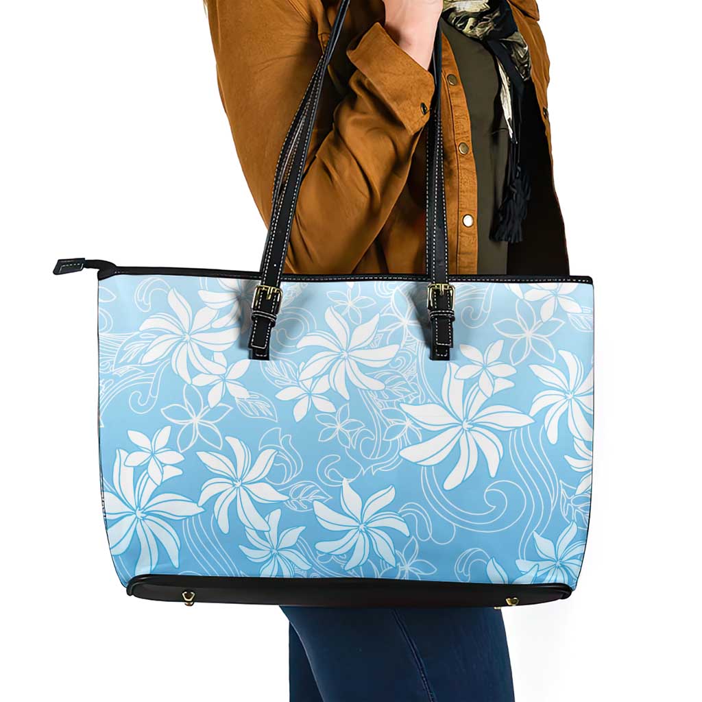 Tiare Tahiti Leather Tote Bag Blue Polynesia Motifs - Polynesian Pride