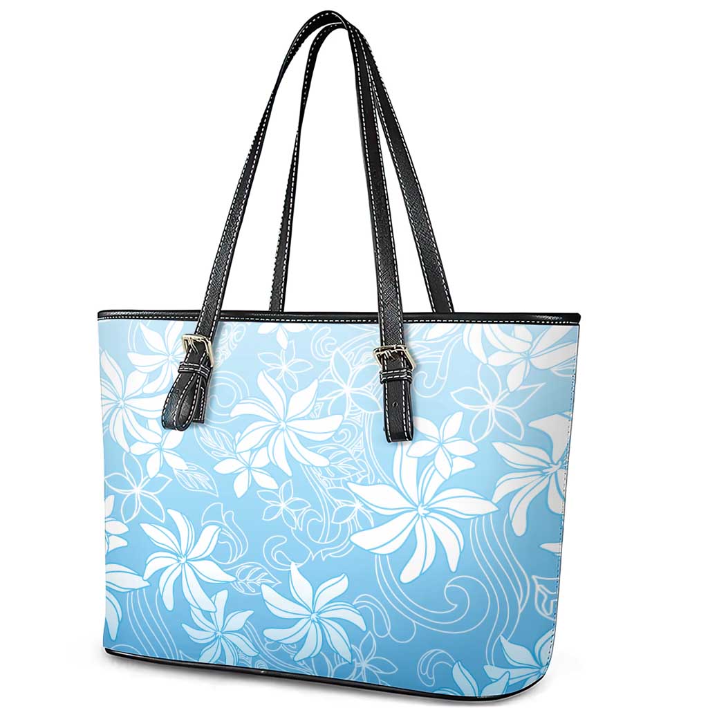 Tiare Tahiti Leather Tote Bag Blue Polynesia Motifs - Polynesian Pride