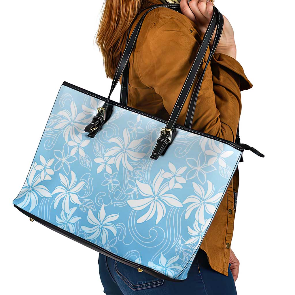 Tiare Tahiti Leather Tote Bag Blue Polynesia Motifs - Polynesian Pride