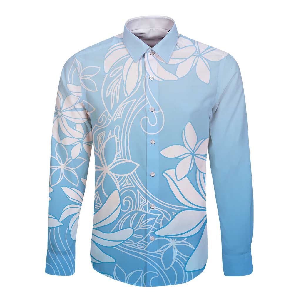Tiare Tahiti Long Sleeve Button Shirt Blue Polynesia Motifs - Polynesian Pride