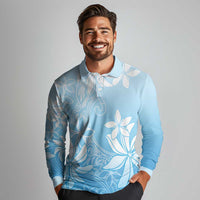 Tiare Tahiti Long Sleeve Polo Shirt Blue Polynesia Motifs - Polynesian Pride