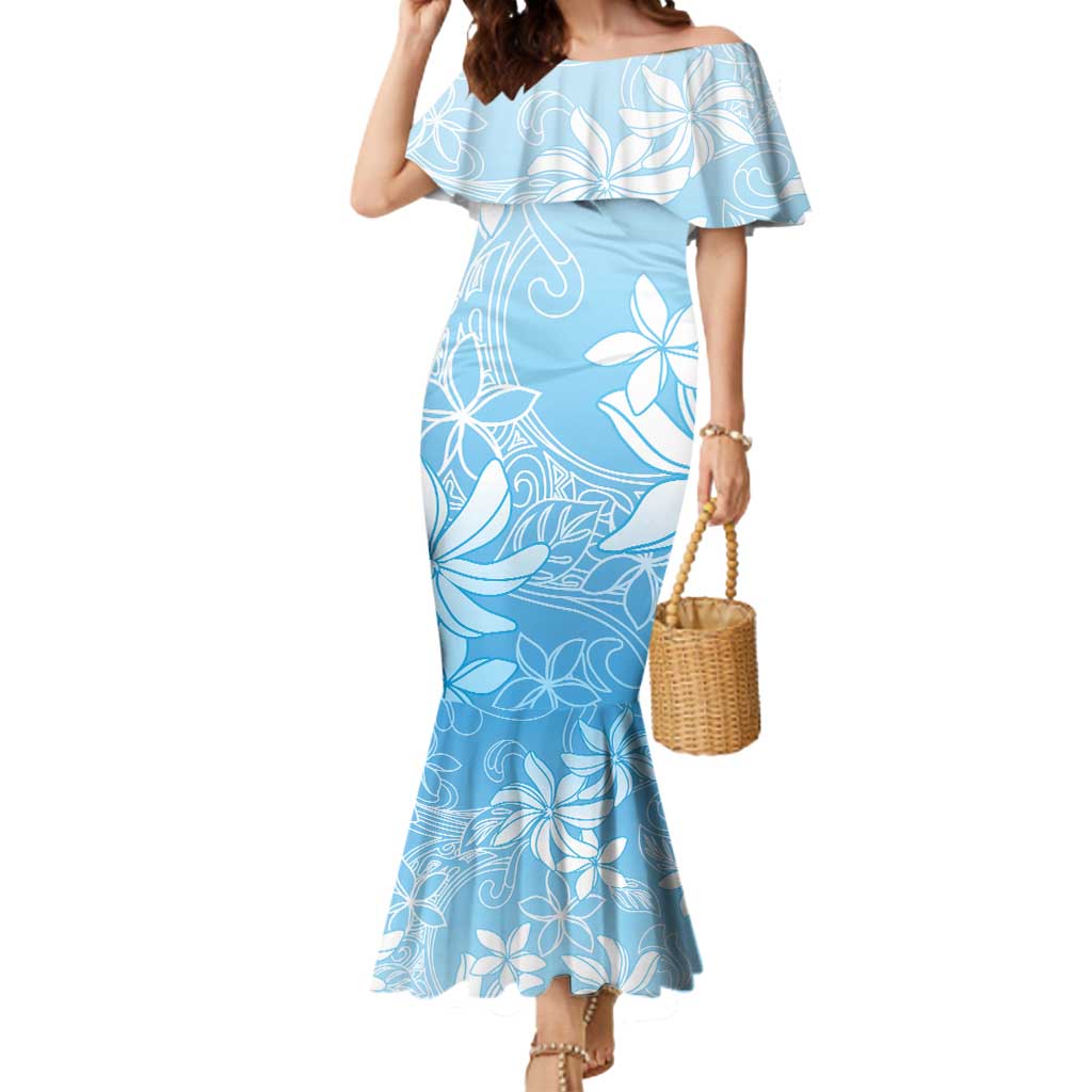 Tiare Tahiti Mermaid Dress Blue Polynesia Motifs - Polynesian Pride