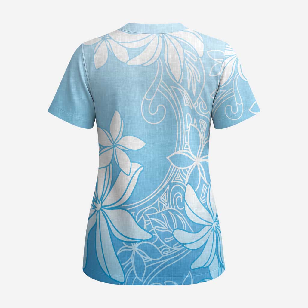 Tiare Tahiti Scrub Top Blue Polynesia Motifs - Polynesian Pride