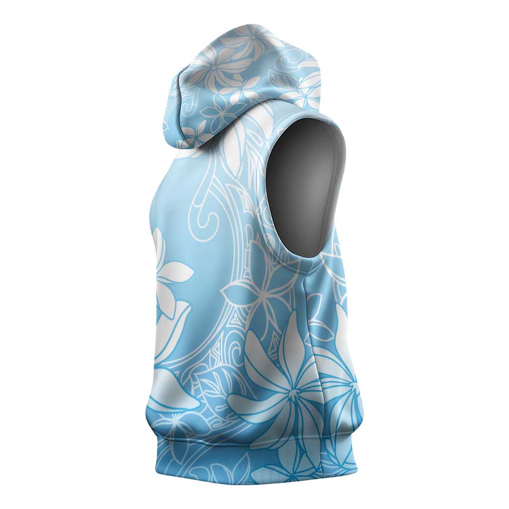 Tiare Tahiti Sleeveless Hoodie Blue Polynesia Motifs - Polynesian Pride