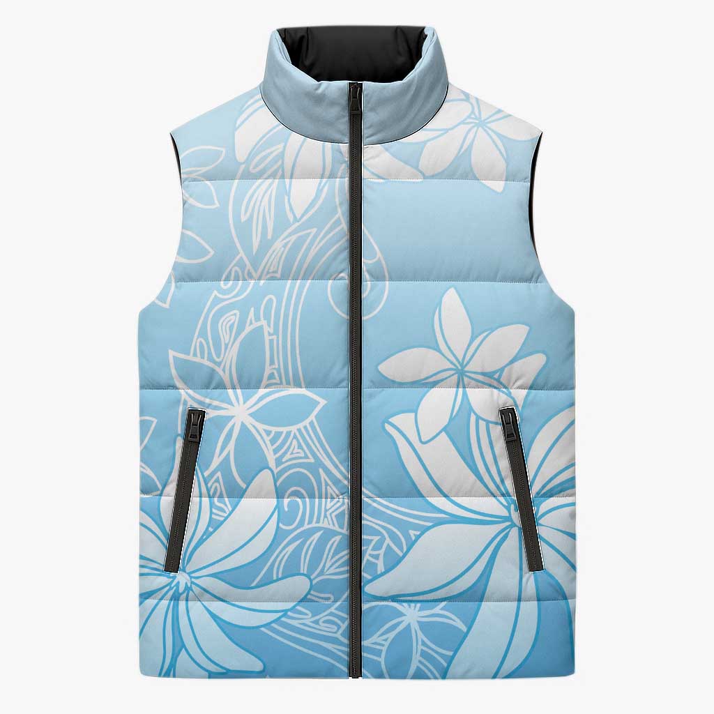 Tiare Tahiti Sleeveless Puffer Jacket Blue Polynesia Motifs - Polynesian Pride