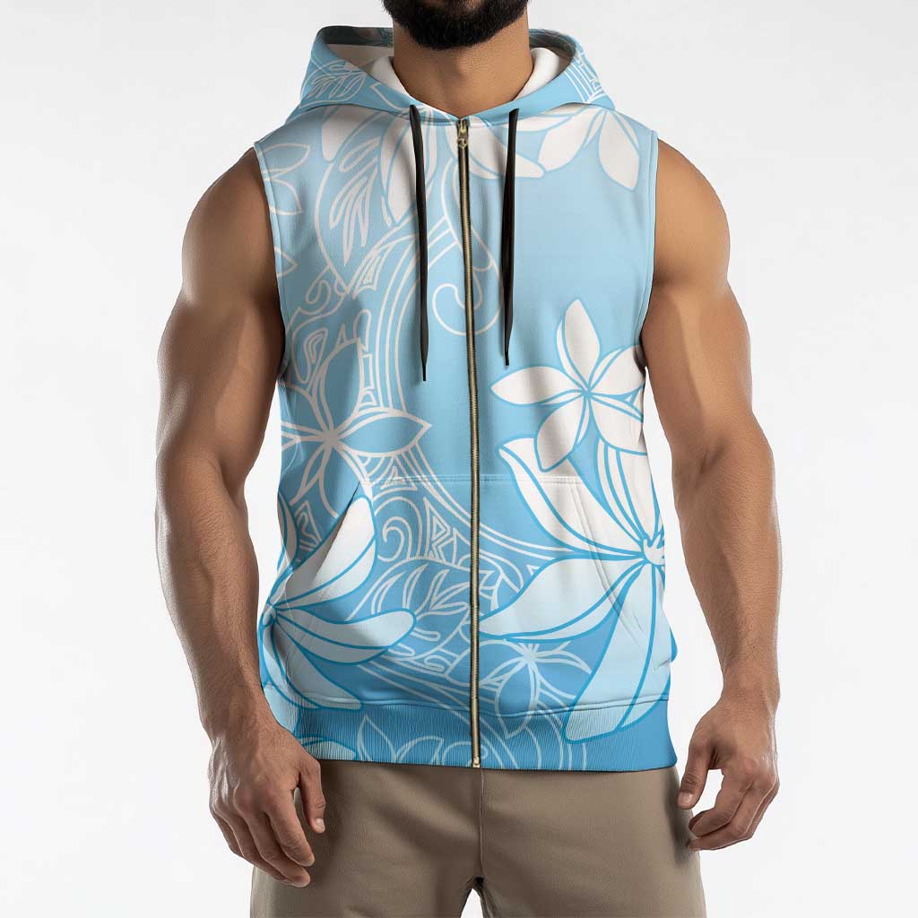 Tiare Tahiti Sleeveless Zip Hoodie Blue Polynesia Motifs - Polynesian Pride
