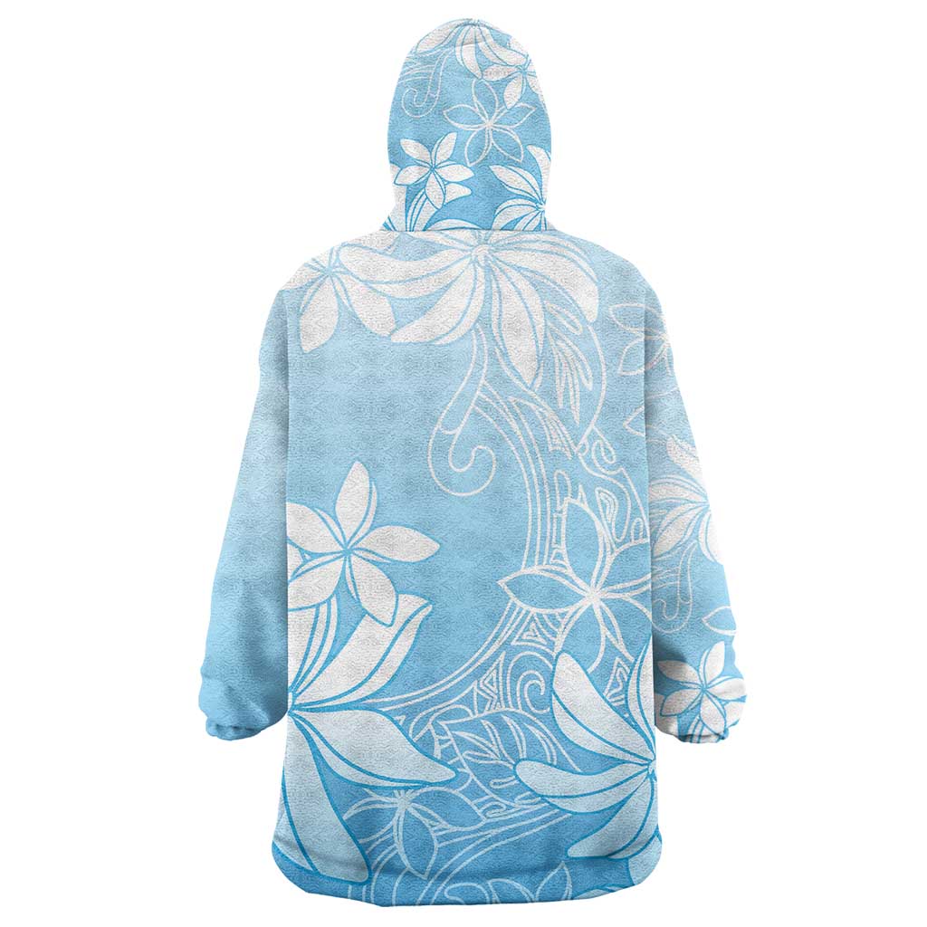 Tiare Tahiti Wearable Blanket Hoodie Blue Polynesia Motifs - Polynesian Pride