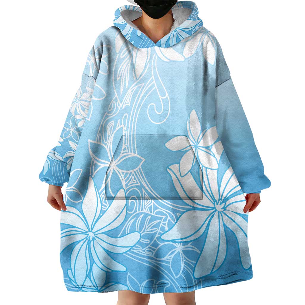 Tiare Tahiti Wearable Blanket Hoodie Blue Polynesia Motifs - Polynesian Pride
