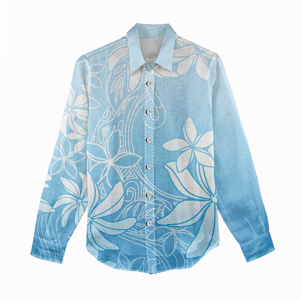 Tiare Tahiti Women Casual Shirt Blue Polynesia Motifs - Polynesian Pride