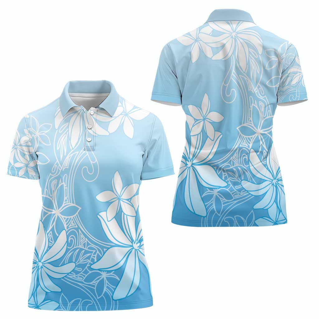 Tiare Tahiti Women Polo Shirt Blue Polynesia Motifs - Polynesian Pride
