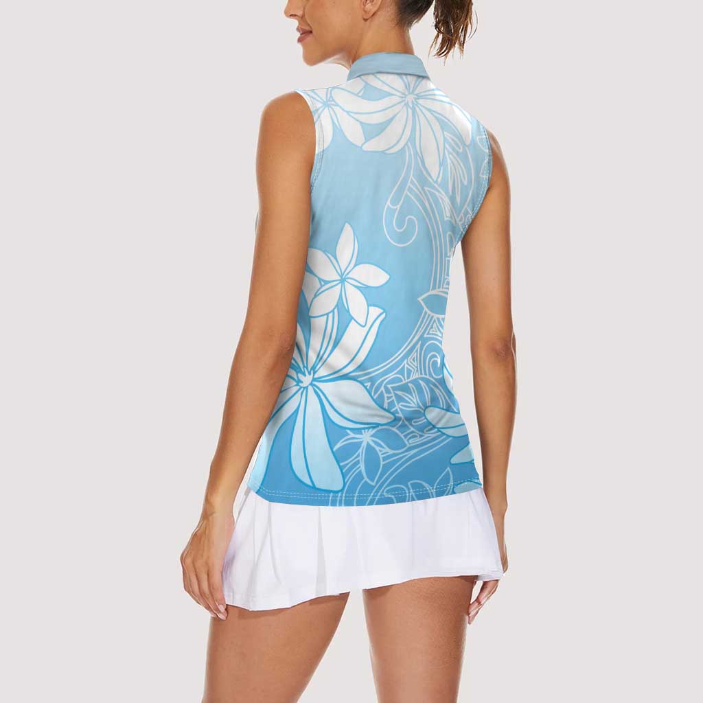 Tiare Tahiti Women Sleeveless Polo Shirt Blue Polynesia Motifs - Polynesian Pride