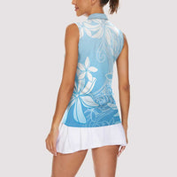 Tiare Tahiti Women Sleeveless Polo Shirt Blue Polynesia Motifs - Polynesian Pride