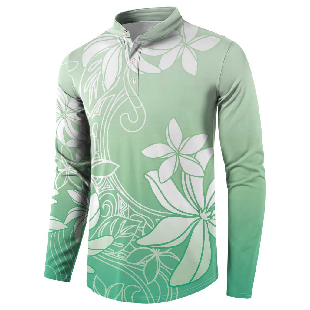 Tiare Tahiti Button Sweatshirt Matcha Polynesia Motifs - Polynesian Pride