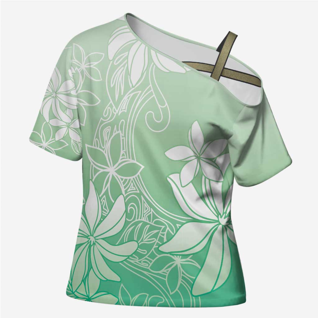 Tiare Tahiti Cross Shoulder Shirt Matcha Polynesia Motifs - Polynesian Pride