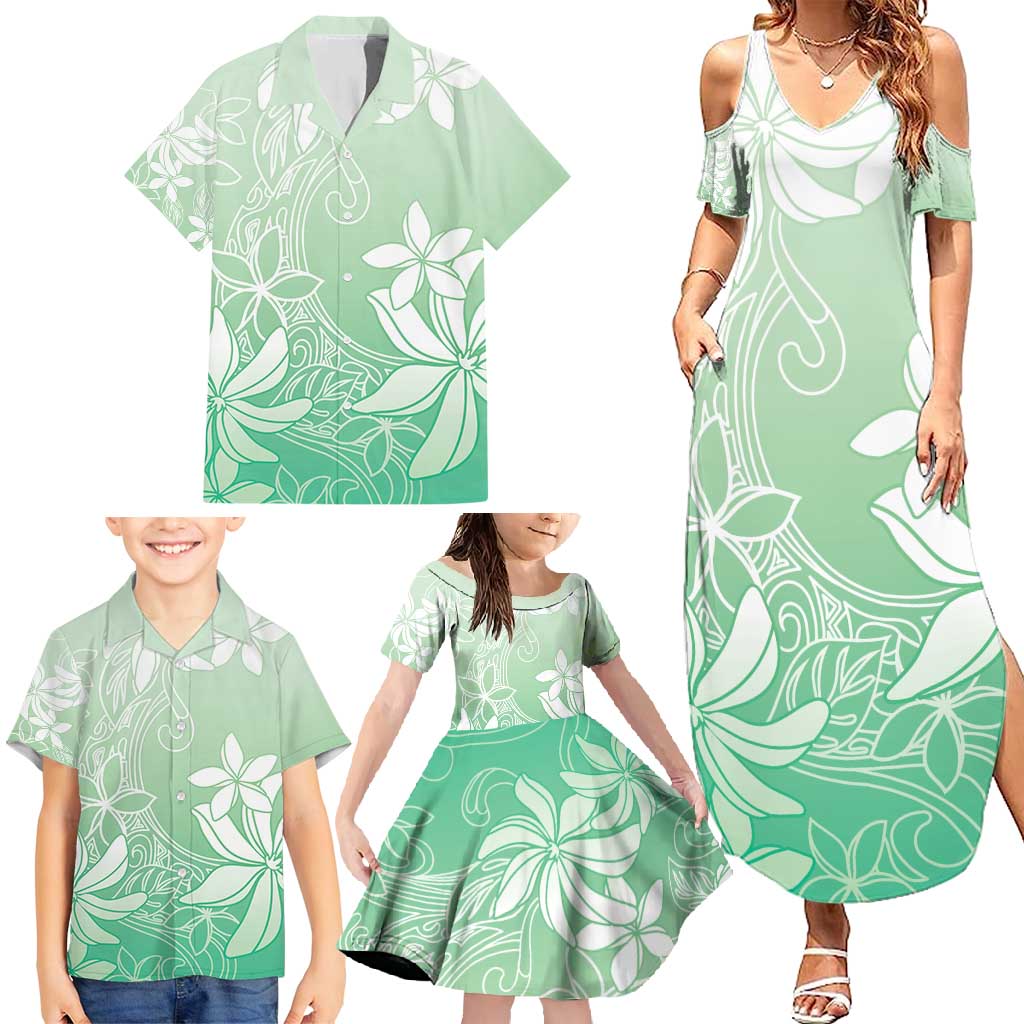 Tiare Tahiti Family Matching Summer Maxi Dress and Hawaiian Shirt Matcha Polynesia Motifs - Polynesian Pride