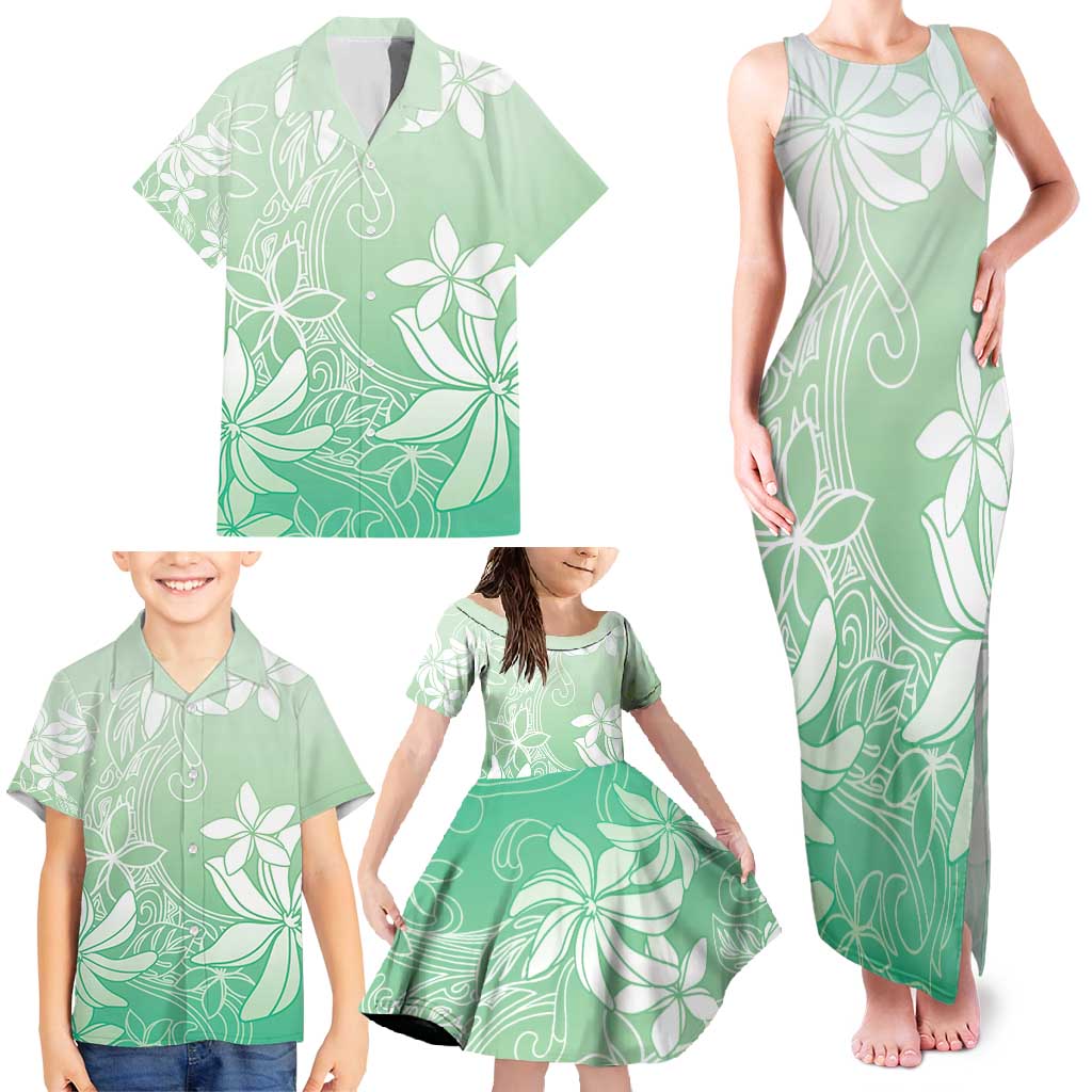 Tiare Tahiti Family Matching Tank Maxi Dress and Hawaiian Shirt Matcha Polynesia Motifs - Polynesian Pride