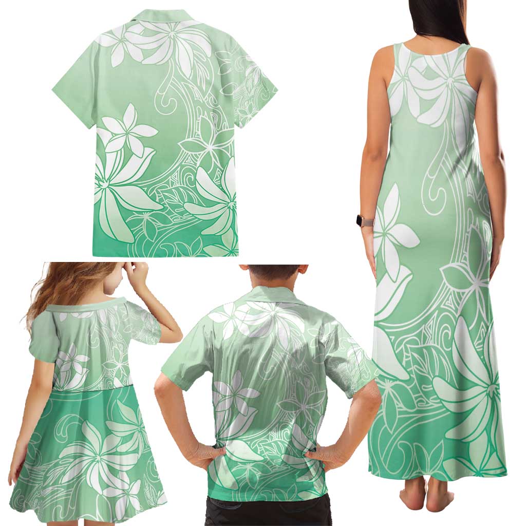 Tiare Tahiti Family Matching Tank Maxi Dress and Hawaiian Shirt Matcha Polynesia Motifs - Polynesian Pride