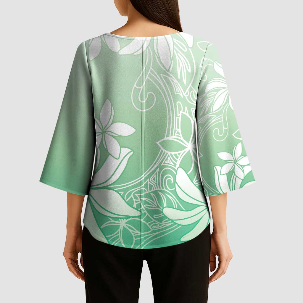 Tiare Tahiti Kimono Sleeve Blouse Matcha Polynesia Motifs - Polynesian Pride