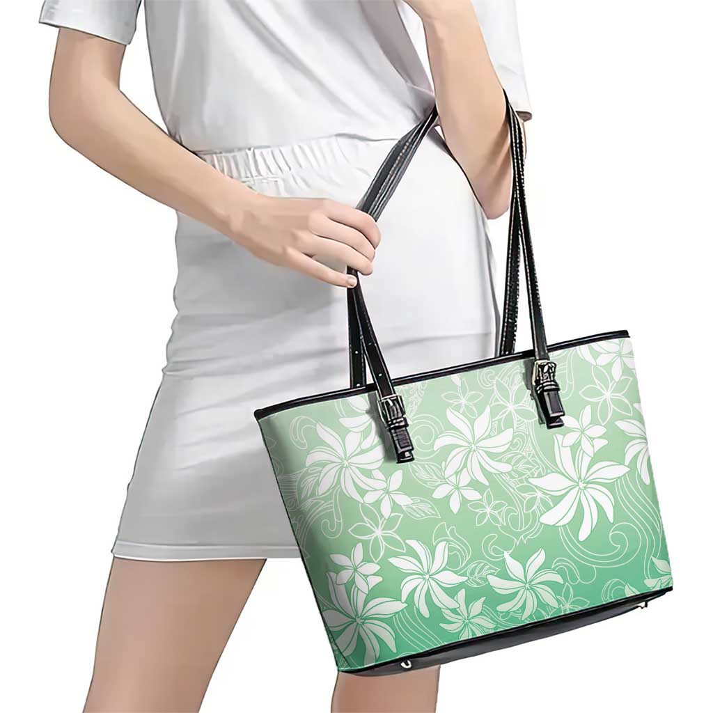 Tiare Tahiti Leather Tote Bag Matcha Polynesia Motifs - Polynesian Pride