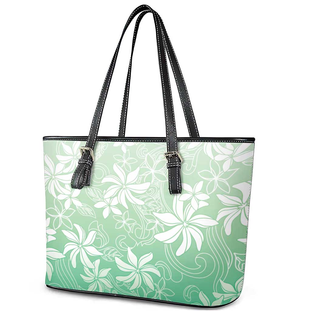 Tiare Tahiti Leather Tote Bag Matcha Polynesia Motifs - Polynesian Pride
