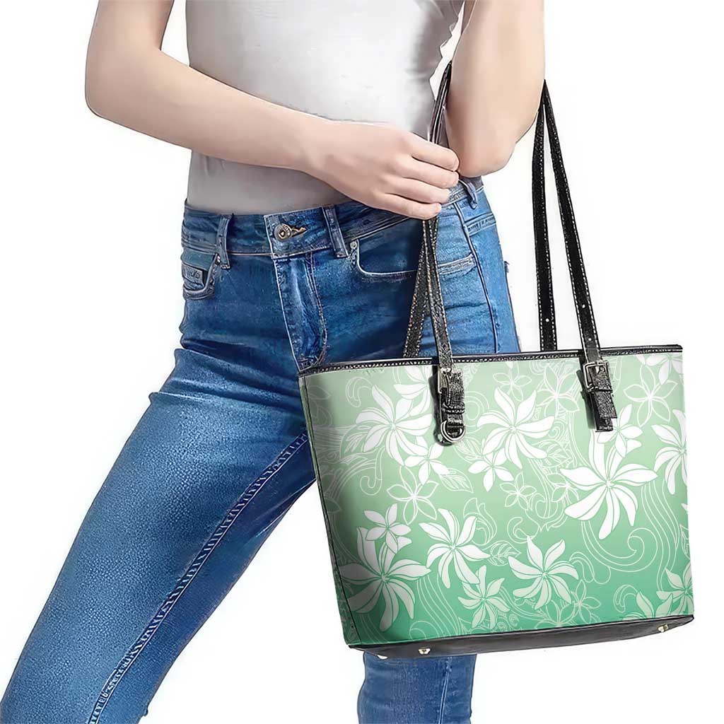 Tiare Tahiti Leather Tote Bag Matcha Polynesia Motifs - Polynesian Pride