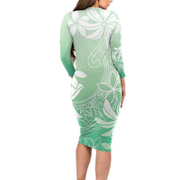 Tiare Tahiti Long Sleeve Bodycon Dress Matcha Polynesia Motifs - Polynesian Pride