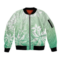 Tiare Tahiti Sleeve Zip Bomber Jacket Matcha Polynesia Motifs - Polynesian Pride