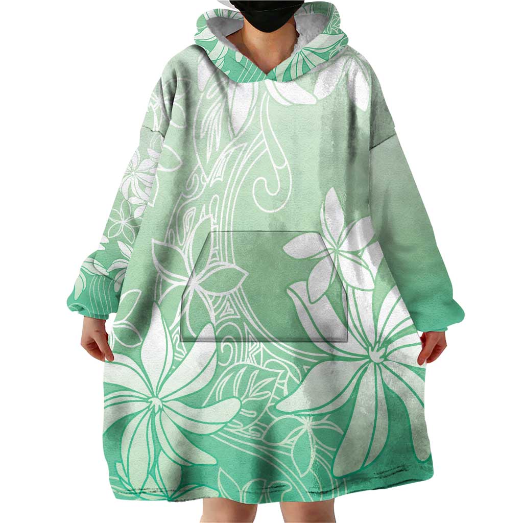 Tiare Tahiti Wearable Blanket Hoodie Matcha Polynesia Motifs - Polynesian Pride