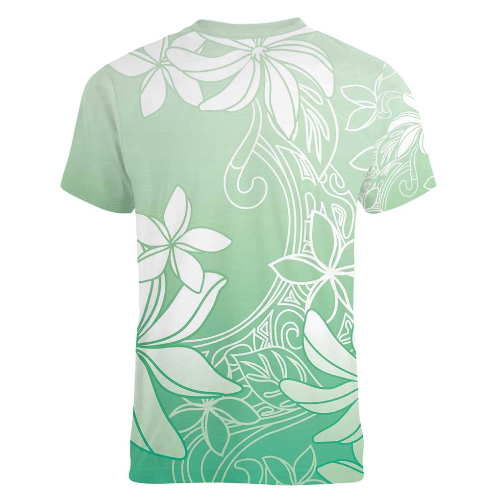 Tiare Tahiti Women V-Neck T-Shirt Matcha Polynesia Motifs - Polynesian Pride