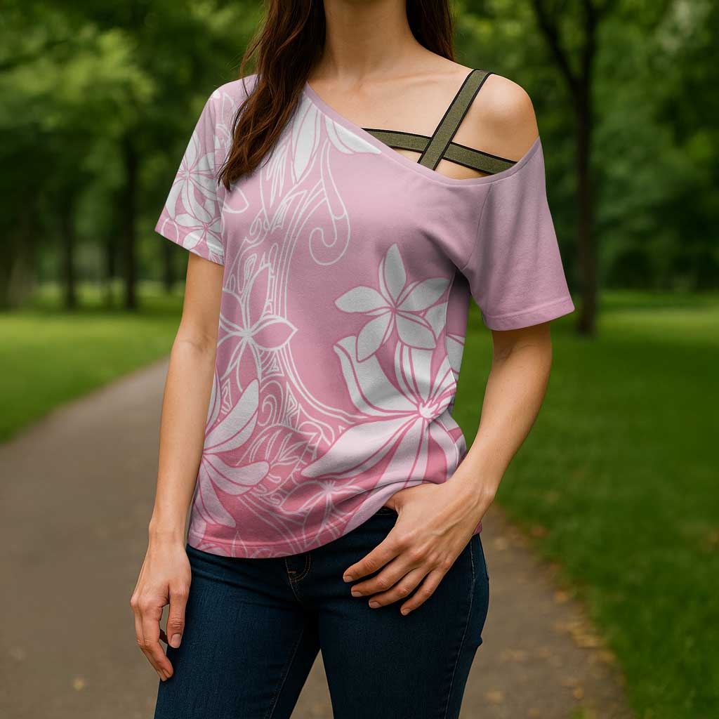 Tiare Tahiti Cross Shoulder Shirt Pink Polynesia Motifs - Polynesian Pride