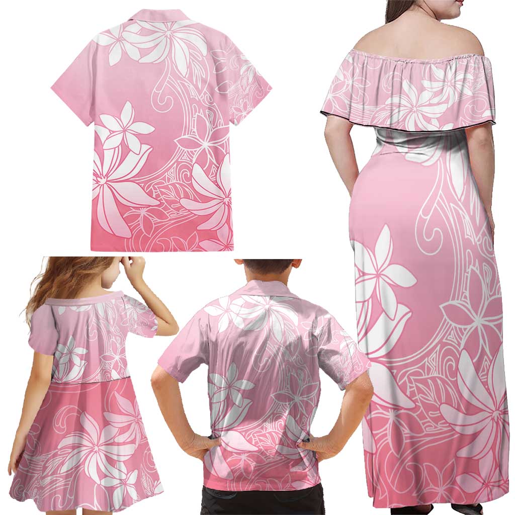 Tiare Tahiti Family Matching Off Shoulder Maxi Dress and Hawaiian Shirt Pink Polynesia Motifs - Polynesian Pride