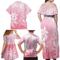 Tiare Tahiti Family Matching Off Shoulder Maxi Dress and Hawaiian Shirt Pink Polynesia Motifs - Polynesian Pride