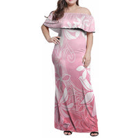 Tiare Tahiti Family Matching Off Shoulder Maxi Dress and Hawaiian Shirt Pink Polynesia Motifs - Polynesian Pride