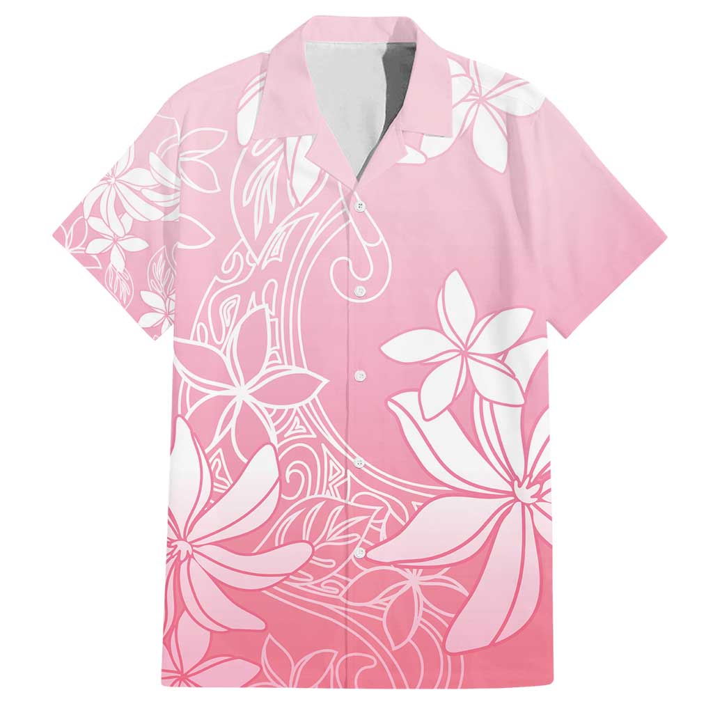 Tiare Tahiti Family Matching Off Shoulder Short Dress and Hawaiian Shirt Pink Polynesia Motifs - Polynesian Pride