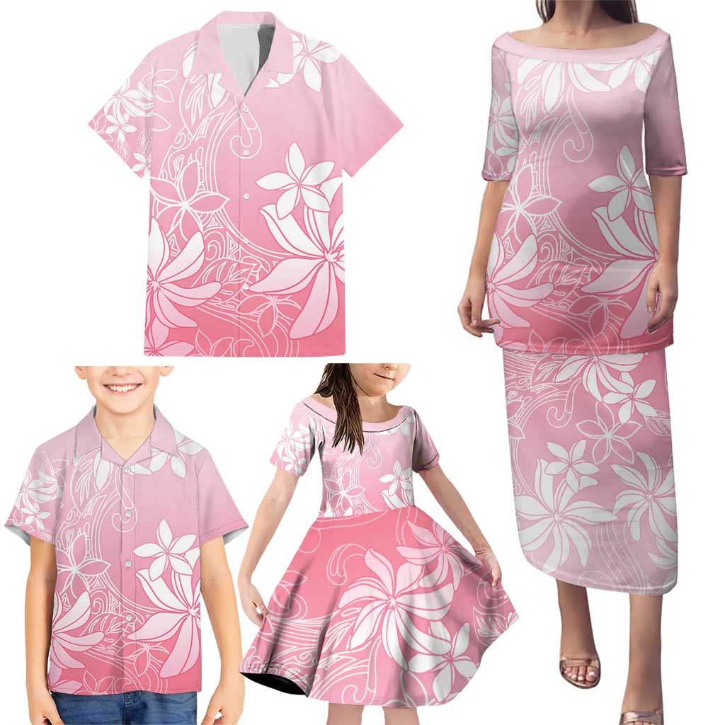 Tiare Tahiti Family Matching Puletasi and Hawaiian Shirt Pink Polynesia Motifs - Polynesian Pride