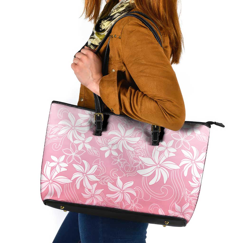 Tiare Tahiti Leather Tote Bag Pink Polynesia Motifs - Polynesian Pride