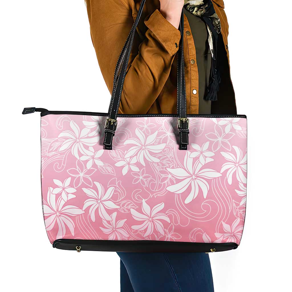 Tiare Tahiti Leather Tote Bag Pink Polynesia Motifs - Polynesian Pride