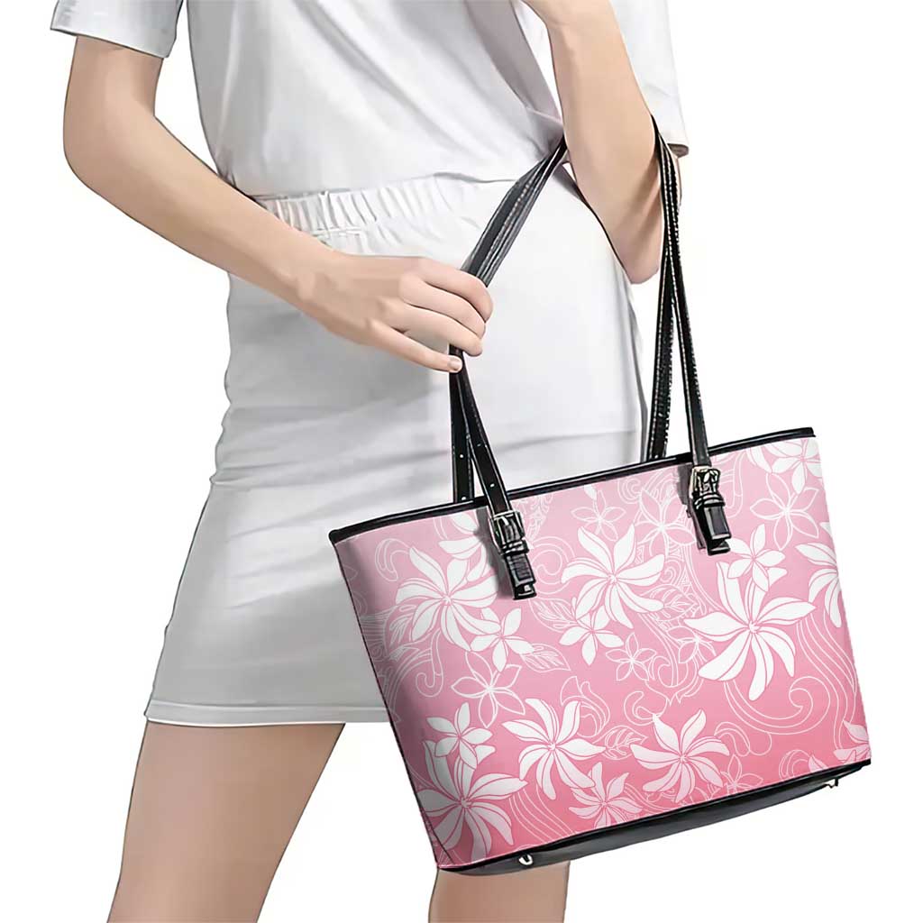 Tiare Tahiti Leather Tote Bag Pink Polynesia Motifs - Polynesian Pride
