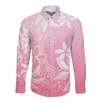 Tiare Tahiti Long Sleeve Button Shirt Pink Polynesia Motifs - Polynesian Pride