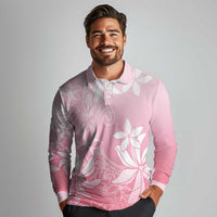 Tiare Tahiti Long Sleeve Polo Shirt Pink Polynesia Motifs - Polynesian Pride